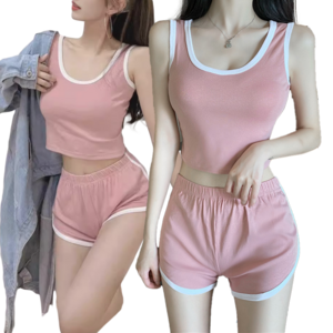 로멜로 여성 돌핀팬츠 크롭나시 세트 랍빠 옆트임 루즈핏 트레이닝복 반바지
