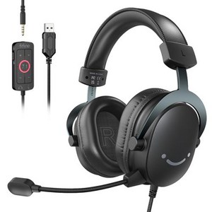 이어폰Y잭 호환 더블잭 FIFINE 3.5mm 잭 및 USB 7.1 서라운드 볼륨 음소거 PS4 PS5 Mixer-H9, 0 Black, 1.Black