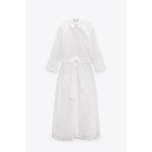 자라 여성 셔츠 벨트 카라 펀칭 자수 화이트 A라인 스커트 원피스 ZARA