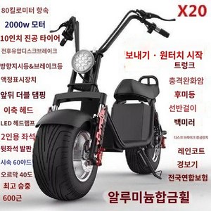 할리전동스쿠터 미니전기차 오토바이 전동스쿠터 바이크 출퇴근, 60V, X20 80km 2000W 차량 충전