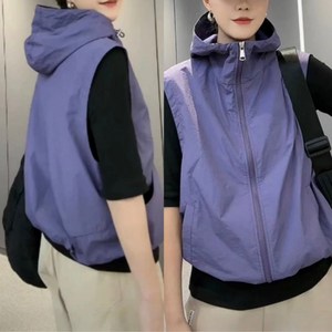 슬림소녀 여성용 여름 민소매 후드집업 야상
