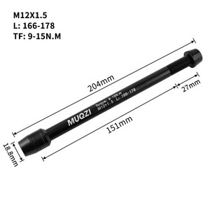 MUQZI 실내 자전거 트레이너 스루 액슬 M12 x 1.5/1.75 스레드 라이딩 플랫폼 샤프트 꼬치 프론트 리어, 04 M12x1.5 166-178mm, 1개