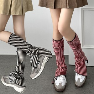어나더뷰 2128 [피치기모] 제이 스트라이프 레그워머 니삭스 발토시 레트로 트임 단가라 줄무늬 y2k 하이틴 키치 종아리커버 스타킹 롱 양말