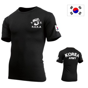 쿨론 맹호 로카 코리아 아미 블랙 반팔 ROKA KOREA ARMY 밀리터리 군인 군대 군용 기능성 메쉬 티셔츠