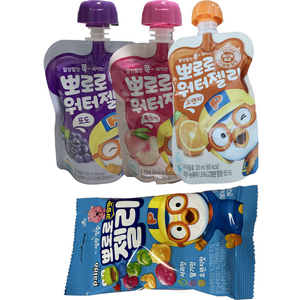 팔도 뽀로로 워터젤리 + 과일맛 젤리, 복숭아+포도+오렌지+과일맛, 1세트, 120ml