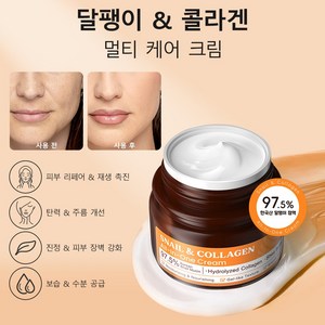 달팽이 크림 콜라겐 주름 개선 크림 탄력 케어 리프팅 링클 크림 쉐어버터 영양 미백 진정 리페어 히알루론산 수분크림 안티에이징 멀티 케어 크림, 50g, 1개