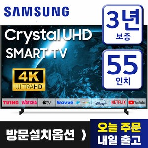 삼성 55인치 TV 4K UHD 스마트TV 55TU8000 유튜브 넷플릭스 디즈니 왓챠, 방문설치, 55인치티비, 스탠드형