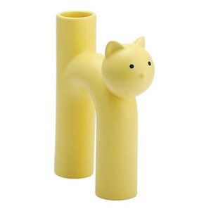 리빙앤소품 파스텔 파우더 고양이 오브제 화병, 옐로우