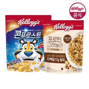 [켈로그] 시리얼 2종 (콘푸로스트 600g + 프로틴 그래놀라 다크초코볼 450g) 1세트, 1개, 450g