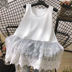 ROYALBELLE 여성 하프기장 루즈핏 레이스 배색 이너 나시 편안한 데일리 코디 민소매 티셔츠 B0031422