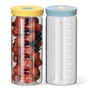 미르 헥사 내열유리 투톤 실리콘캡 눈금유리병 1000ml x 2종 세트, 1세트