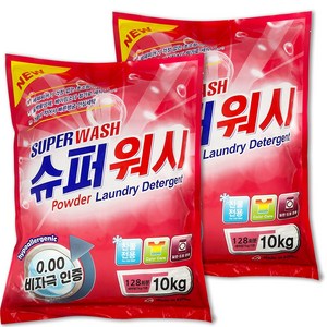 슈퍼워시 찬물 세탁 가루세제, 10kg, 2개