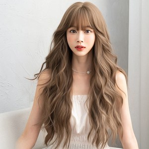 하이유니 여신 웨이브 롱 헤어 긴머리 통가발 가발 68cm + 거치대 세트, 라이트브라운 / 68cm, 1개