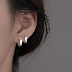 헤이주 실버925) 무광 심플 원터치 귀걸이 (12mm 14mm)