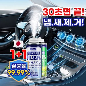 [99.99% 강력살균!] 1+1 차량용 살균 탈취제 다용도 원터치 살균소독제 실내 자동차 악취 차량 곰팡이 냄새 제거, 바다향+바다향, 1세트