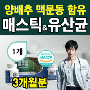 매스틱 유산균 식약청 해썹 인증 양배추 맥문동 함유 매스틱검 그리스 mastic pobiotics EUPDO 인증 gum 대용량, 1개, 180정