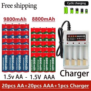 충전식 배터리 15V AA 9800Mah AAA 8800Mah 알칼라인 충전기 포함 컴퓨터 시계 라디오 비디오 게임 디지털 카메라용, 1개