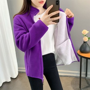 ROYALBELLE 여성 베이직 심플 데일리 기모 재킷 스탠드카라 후리스 단색 루즈핏 따뜻한 집업 점퍼 V82711