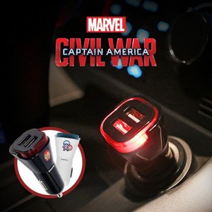 MARVEL 시빌워 3.1A 듀얼USB 차량용 LED시거잭 충전기, 카와이-아이언맨, 시빌워-아이언맨