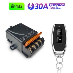 433Mhz 무선 원격 제어 스위치 30a DC 12V 24V 48V 72V 고출력 RF 릴레이 수신기 펌프 조명 램프 LED 70m, 1R 1M, 1개