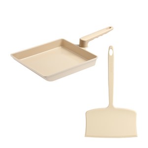 트루쿡 IH 세라믹 대형 계란말이팬 실리콘 자이언트 뒤집개 세트, 베이지