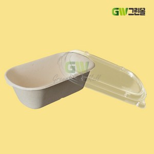 [그린몰]펄프용기 BH004 500개 크라프트 용기+PET 뚜껑 세트 HC, 1세트