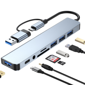 HTYVC HDMI 멀티포트 허브 USB3.0+TYPE C3.0 허브(3in1 허브 -11in1 허브)HUB 멀티 허브, C-7 in 1-2217TU, 1개