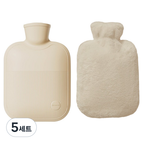 해피앤굿 따듯함 보온물주머니 M 1000ml + 토끼 커버 세트 베이지 베이직, 5세트