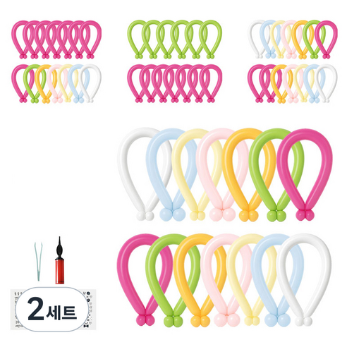 피앤비유니티 요술풍선 50p + 펌프 + 레터링스티커 +스티커집게 세트, 마카롱 스탠다드 혼합7색, 2세트