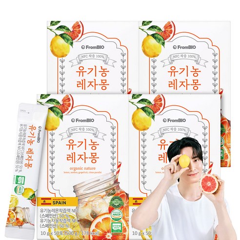 프롬바이오 NFC 유기농 레자몽 즙, 500g, 4개