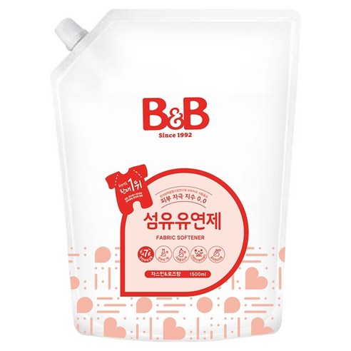 비앤비 비자극 유아 섬유유연제 자스민앤로즈향 리필형, 1.5L, 1개