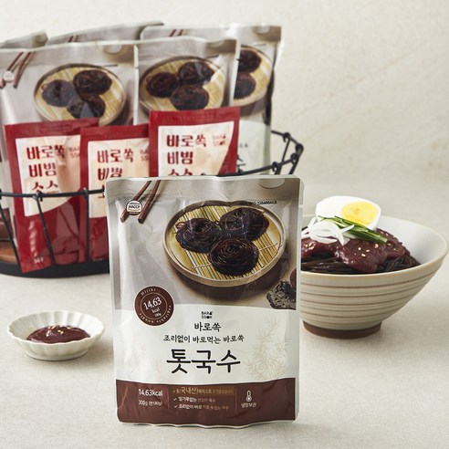 [로켓프레시] 바로쏙 톳국수 300g x 6개 + 바로쏙 비빔소스 50g x 6개 세트