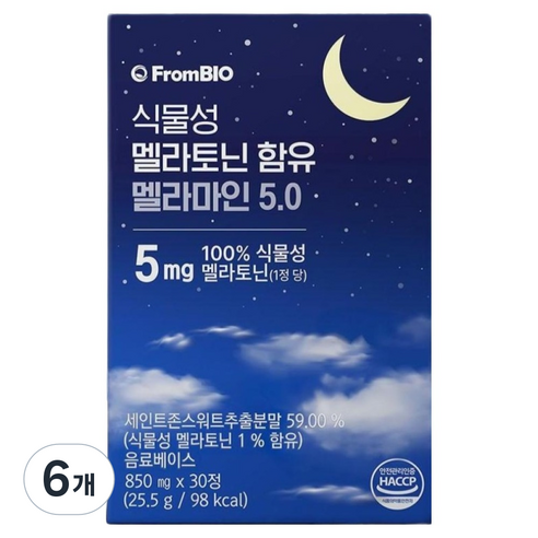프롬바이오 식물성 멜라토닌 함유 멜라마인 5.0, 30정, 6개