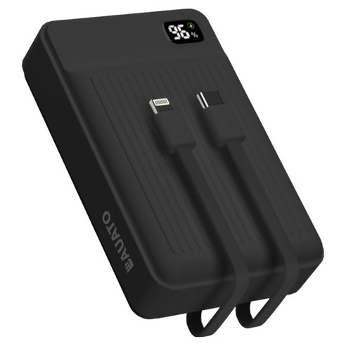 바우아토 포켓쉴 고속 입출력 케이블 일체형 미니 대용량 난연 보조배터리 20000mAh C타입 애플8핀 PD 22.5W, 단일상품, 블랙