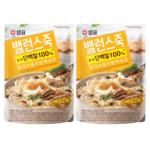 샘표 밸런스죽 능이누룽지닭백숙죽, 420g, 2개