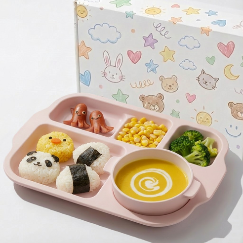 리빙메이트 에코젠 냠냠 식판 세트, 스트로베리, 1개, 식판 + 볼