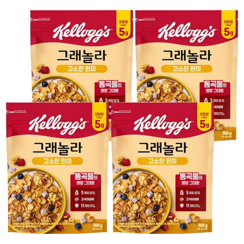 켈로그 고소한 현미 그래놀라 시리얼, 500g, 4개