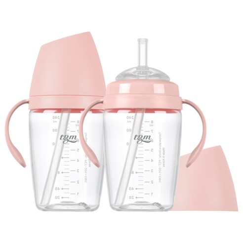 티지엠 쌀알 트라이탄 빨대컵, 240ml, 2개, 코랄핑크