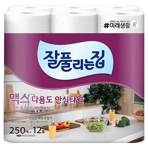 잘풀리는집 맥스 다용도 천연펄프 롤키친타올, 250매, 12개
