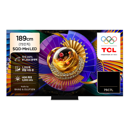 TCL 4K UHD Mini LED SQD Google TV, 75C7L, 방문설치, 스탠드형, 189cm(75인치)