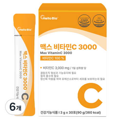 헬로바이오 맥스 비타민C 3000 30p, 90g, 6개