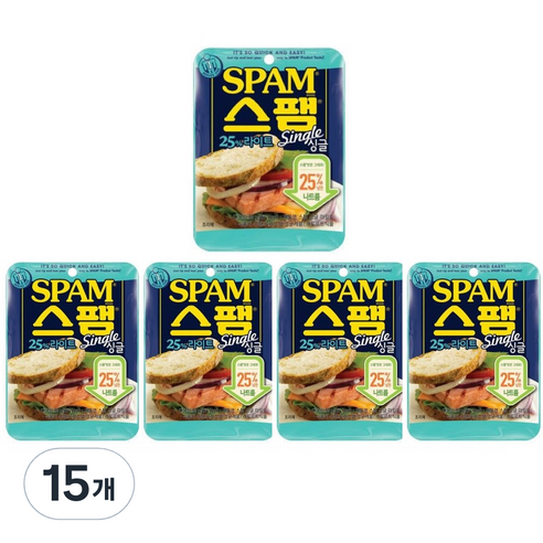스팸 싱글 25% 라이트 햄, 80g, 15개