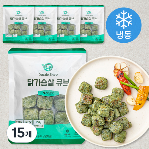 [로켓프레시] 다즐샵 닭가슴살 큐브 깻잎맛 (냉동), 100g, 1개입, 15개