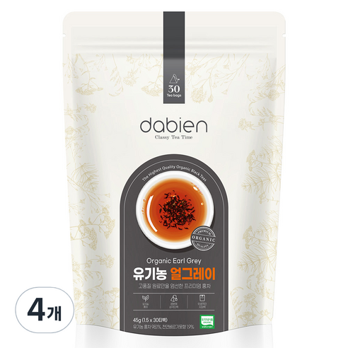 다비앙 생분해티백 유기농 얼그레이 홍차, 1.5g, 30개입, 4개
