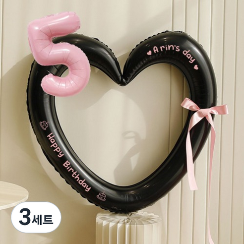 피앤비유니티HBD하트링포스트풍선세트, 블랙앤핑크 5, 3세트