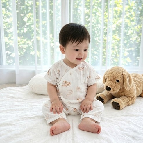 스타도어 신생아용 순면패턴 배냇 반팔우주복