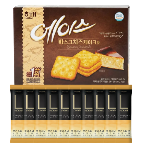 해태 에이스 바스크치즈 커피과자 + 루카스나인 라떼스틱 10T, 1세트, 에이스바스크치즈364g+오리지널라떼10T