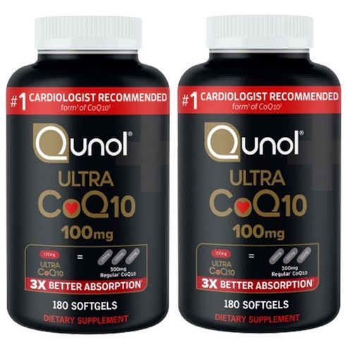 Qunol 퀴놀 울트라 코큐텐 100mg 180정 x2통 비타민 E 함유