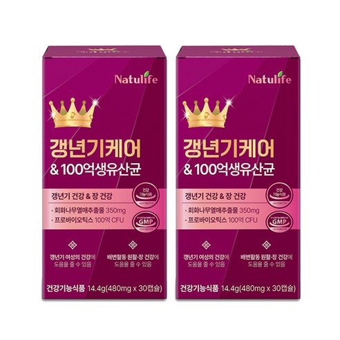 여성 갱년기 유산균 yt1+갱년기 케어 100억 유산균세트 / 프리미엄 여성 갱년기 케어 100억 생 유산균 식약청인증, 2개, 30회분