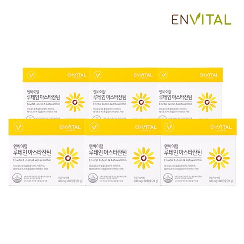 엔바이탈 루테인 아스타잔틴 6박스(박스당 400mg x 60캡슐) 마리골드꽃 비타민A 결명자 빌베리, 60정, 360캡슐